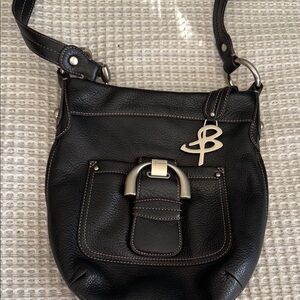 b. makowsky Black Leather Shoulder Bag with Silver Accents